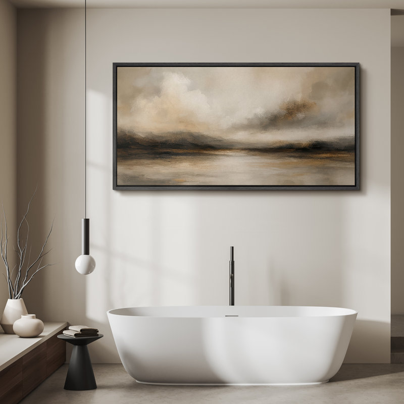 Grande impression sur toile encadrée, impression de paysage abstrait neutre pour décoration murale moderne minimaliste, Noir