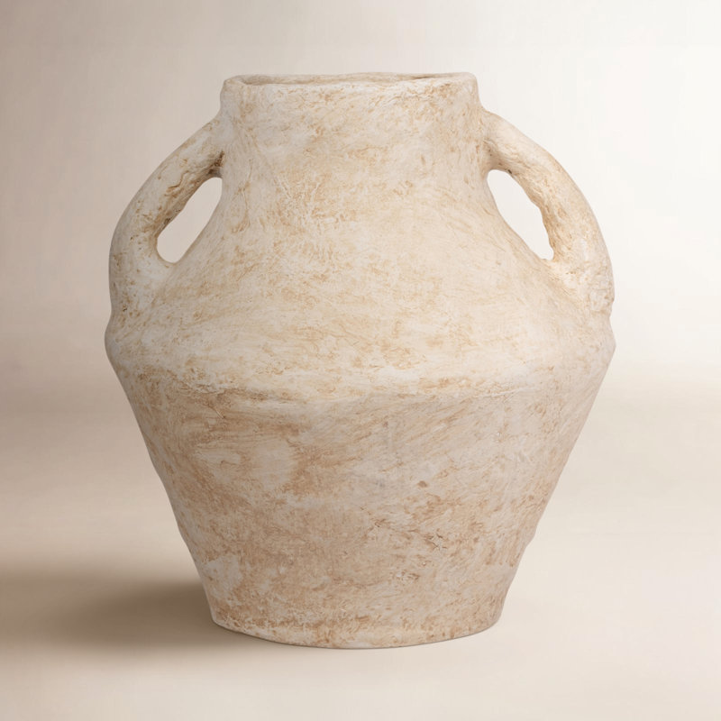 Vase à fleurs classique en papier mâché avec poignées Amphora Classic, White
