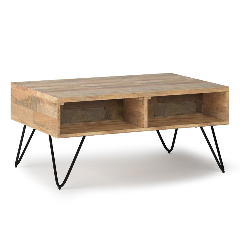 Hunter - Petite table basse à plateau relevable - Naturel, H 18 po x l 24 po x P 36 po