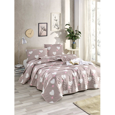 Ensemble de couvre-lit matelassé luxueux en très grand rose et blanc | Housse 65% coton et 35% polyester, rembourrage 100% fibre, 240 g / m² | Comprend 2 taies d'oreiller (24 x 24) | Lavable à la machine, conception élégante et confortable