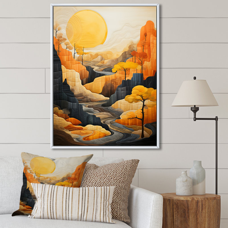 «Leesha Bold Landscape Canyon Desert» - art mural Canyon, H 32 po x l 16 po, Cadre flottant blanc