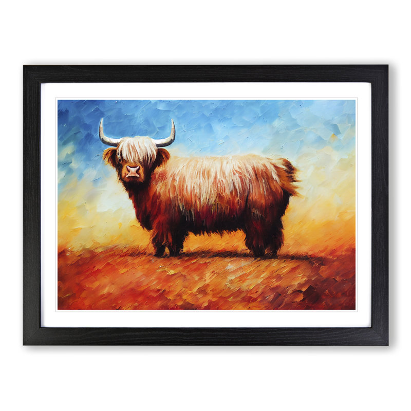 Highland Cow Vol.6 Abstract - Single Picture Frame Painting, Black, 46cm H x 64cm W x 2cm D