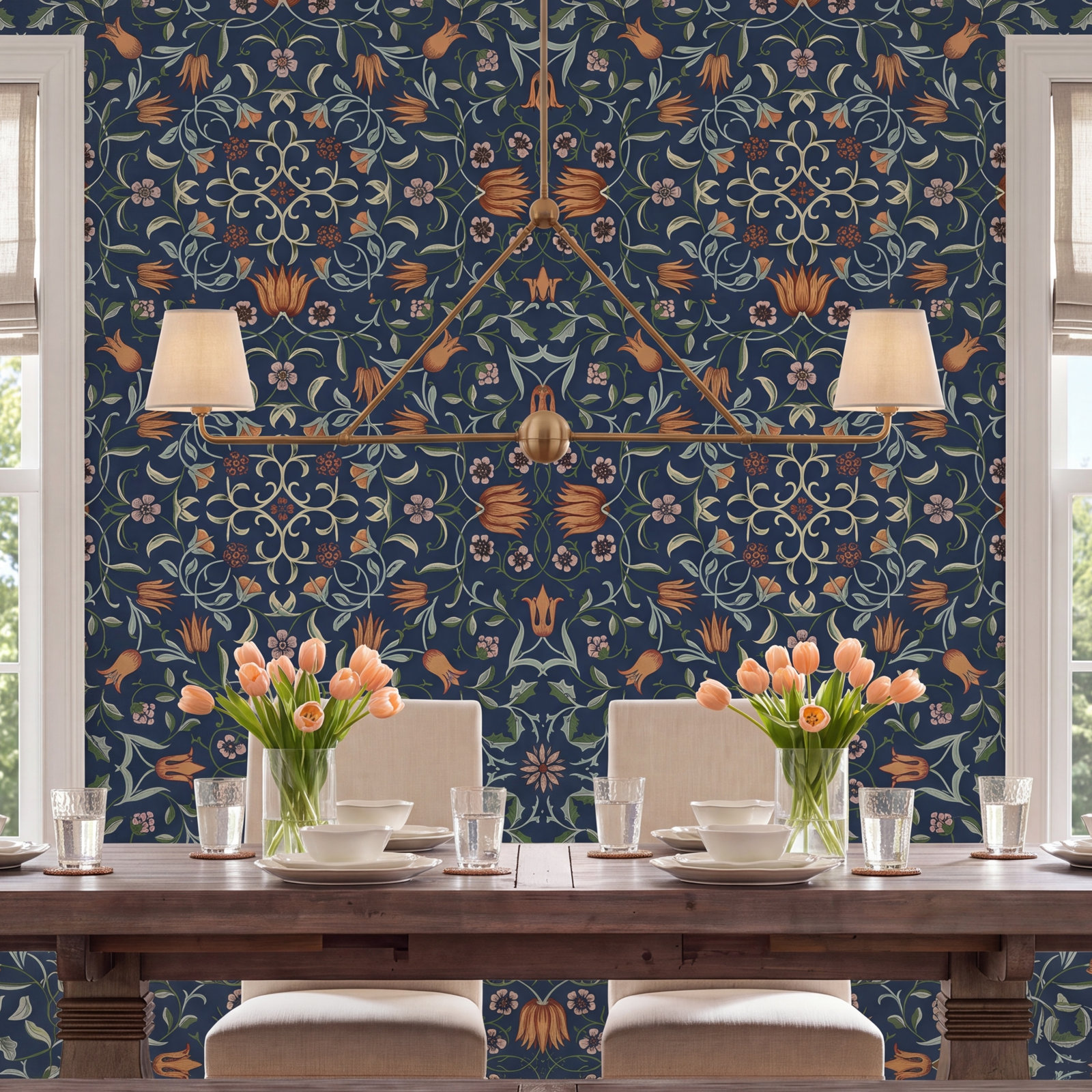 Floral Wallpaper, Dark Blue