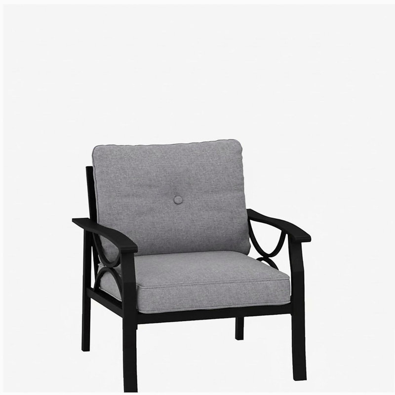Ensemble de 2 fauteuils en métal toutes saisons, structure noire avec coussins gris