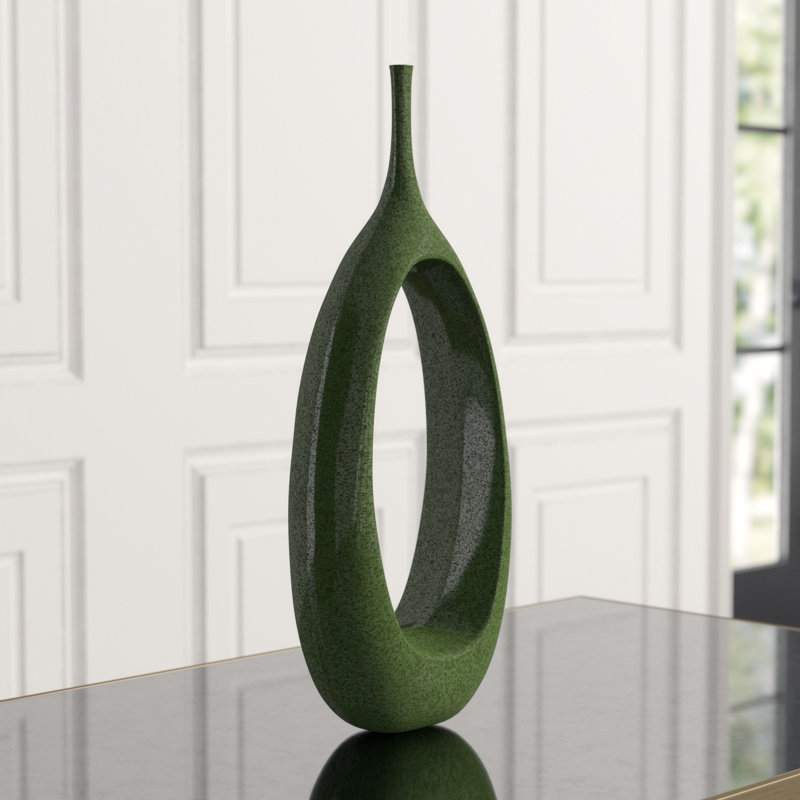Open Ring Handmade Ceramic Jar, 22" H x 8.75" W x 4.5" D, Emerald