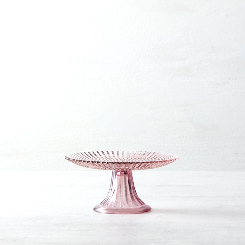 Fortessa Archie Glass, 8.25 Inch Mini Cake and Cupcake Stand, Clear, Pink