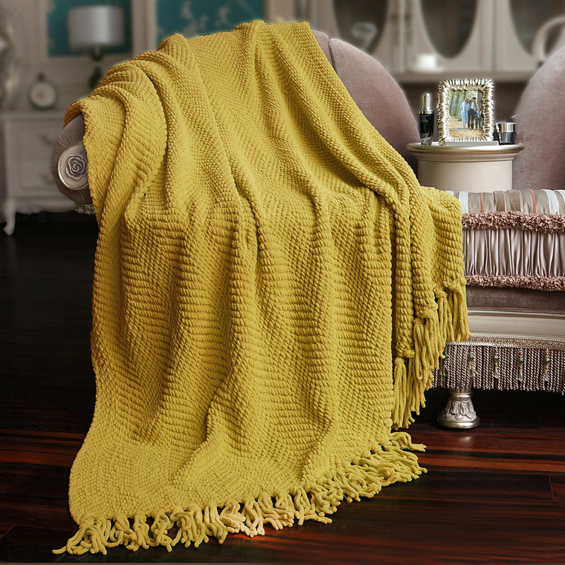 Jeté en tricot de tweed, Cari citron, 60 po x 80 po