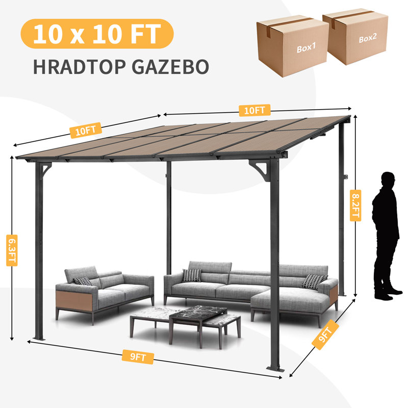 10*10Ft Durable Outdoor Wall-Mounted Pergola