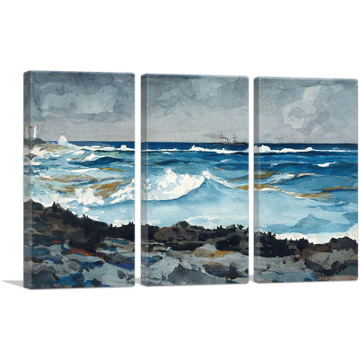 Shore and Surf Nassau 1899 by Winslow Homer - 3 Piece Wrapped Canvas Painting Print Set