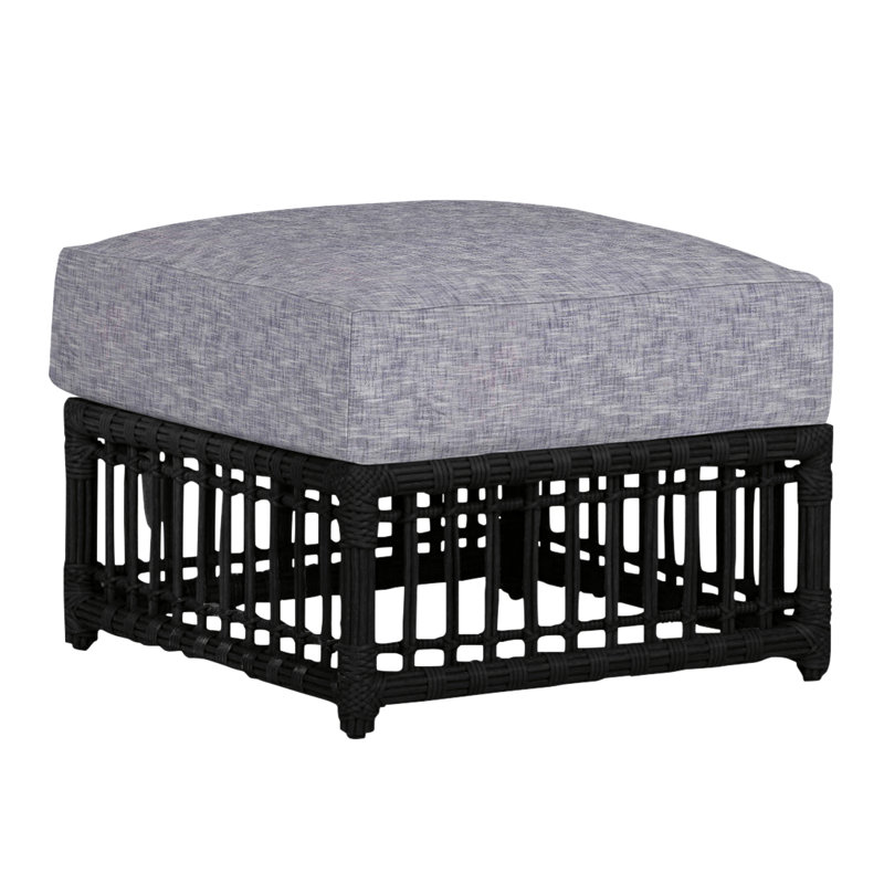 Newport Outdoor Ottoman with Cushion, No Welt, Verona Silver, Onyx