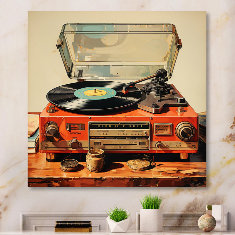 Joueur de vinyle rétro sur toile, H 24 po x l 24 po x P 1 po, Toile tendue