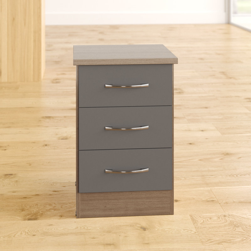 Cascio 3 Drawer Bedside Table, Grey Gloss/Light Oak Effect Veneer