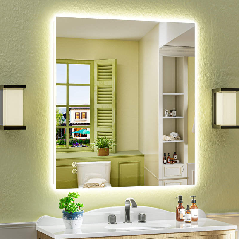 Bathroom LED Mirror with Backlit, Anti Fog Lighted Vanity Mirror with Stepless Dimmable, ETL Listed, IP54 Waterproof, CRI90+, HD Tempered Glass