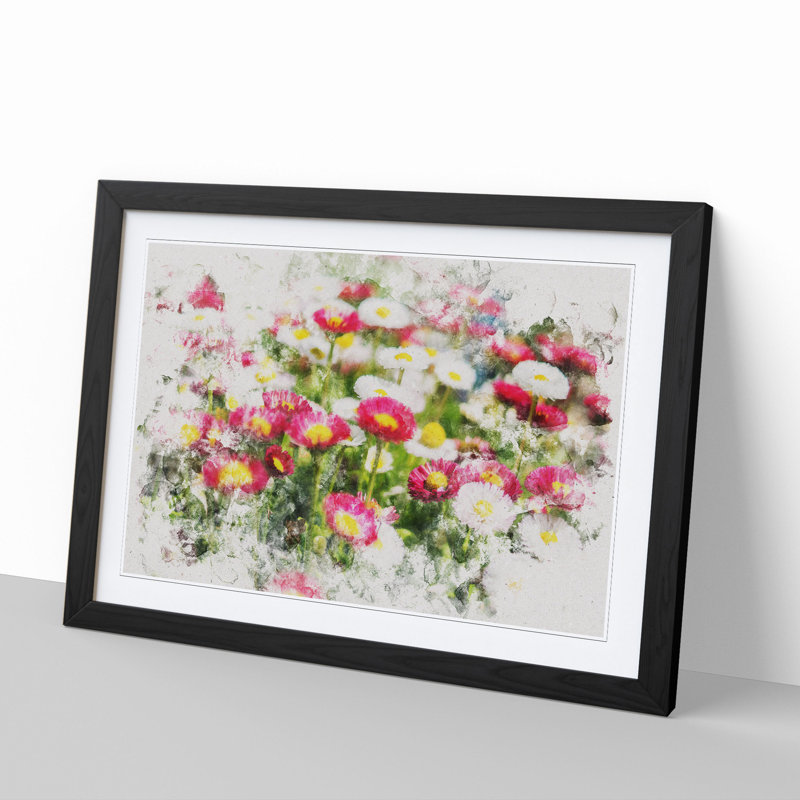 Pretty Flowers - Single Picture Frame Print on Wood, 48cm H x 65cm W x 2cm D, Black Framed