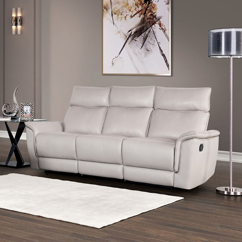 Upholstered 86'' Reclining Sofa, Gray Faux Leather