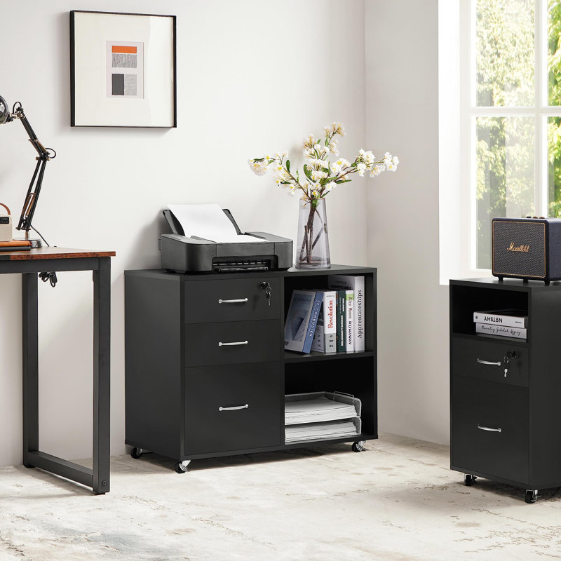 80cm Wide 3 -Drawer File Cabinet, Black