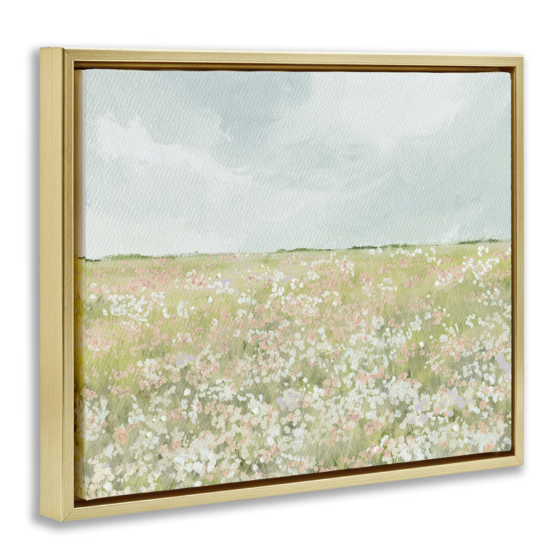 Cadre flottant Budding Field, par Leah Straatsma, Cadre flottant métallique doré, H 25 po x l 31 po
