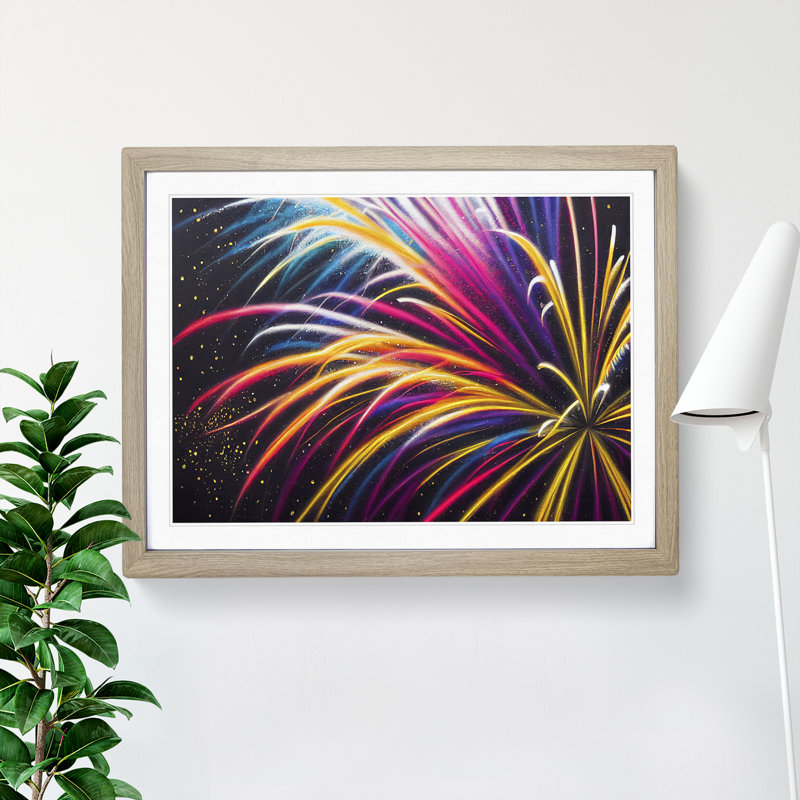 Stimulating Fireworks - Framed Print, 46cm H x 64cm W x 2cm D, Oak