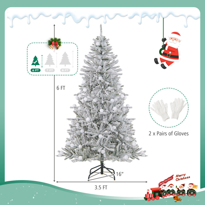 Arbre de Noël artificiel enneigé 6 pi avec 51 lumières sphériques et 6 lumières DEL 6 pi, H 6 pi
