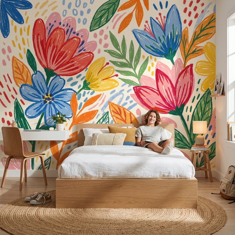 Papier peint floral, Non tissé non collé, 120 po x 96 po