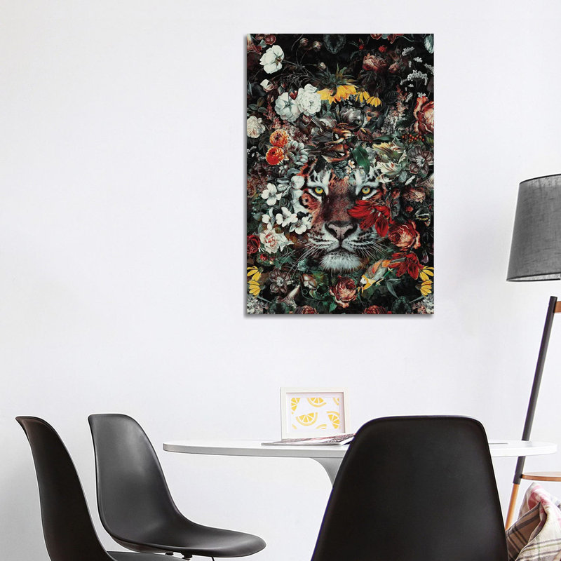 Flower Tiger Dark by Riza Peker - Wrapped Canvas Gallery-Wrapped Canvas Giclée, 101.6cm H x 66.04cm W