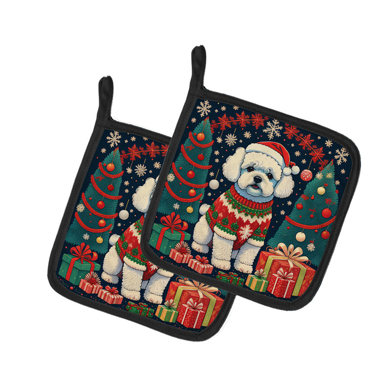 Paire de poignées Bichon Frise Christmas