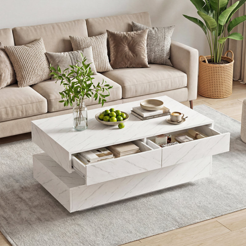 Table basse à 2 tiroirs Viola, Blanc