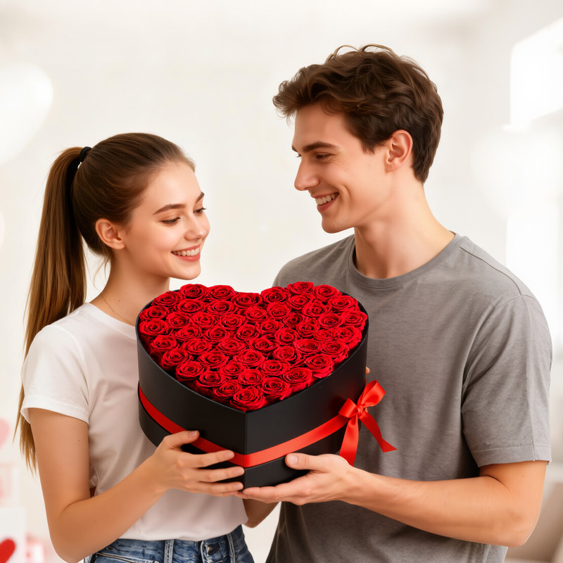 Forever Flowers, 50 Preserved Roses in a Heart Shape Box, Eternal Flowers Immortal Bouquet Birthday Present for Delivery Prime Women Her Wife Mothers, Anniversary, Valentine's Day,Christmas, Red