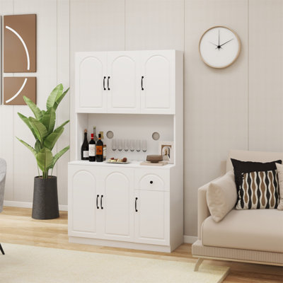 Armoire de rangement pour garde-manger 71 po avec comptoir de four à micro-ondes 71 po, armoire huche autoportante avec tablettes réglables, 6 portes et 1 tiroir - blanc
