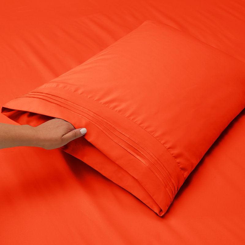 Double Brushed Hotel Luxury Sheet Set with Extra Soft Sheets & Pillowcases, Orange, Split King