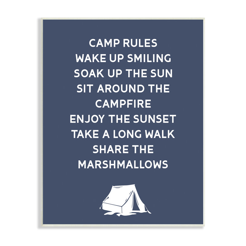 «Camp Rules», panneau «Enjoy Camping Tent Motif» par Lil 'Rue - impression, Plaque murale, L 10 po x H 15 po