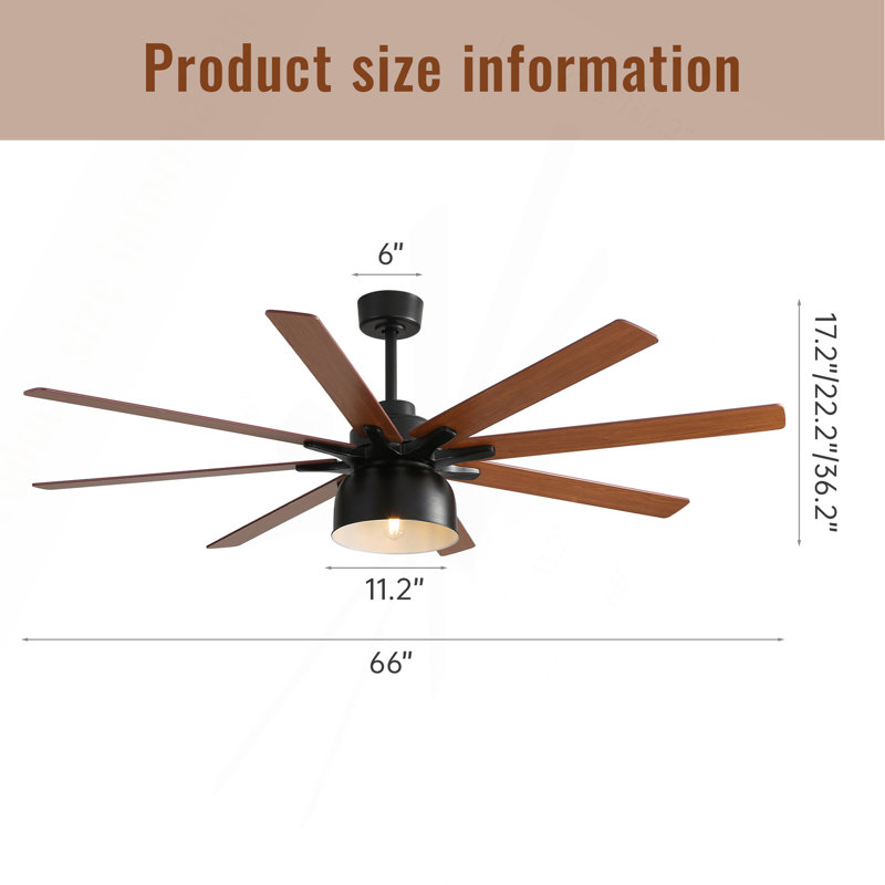 66 Inch Ceiling Fan With 6 Speed Wind 8 Dual Colors Blades Remote Control Reversible DC Motor With Light