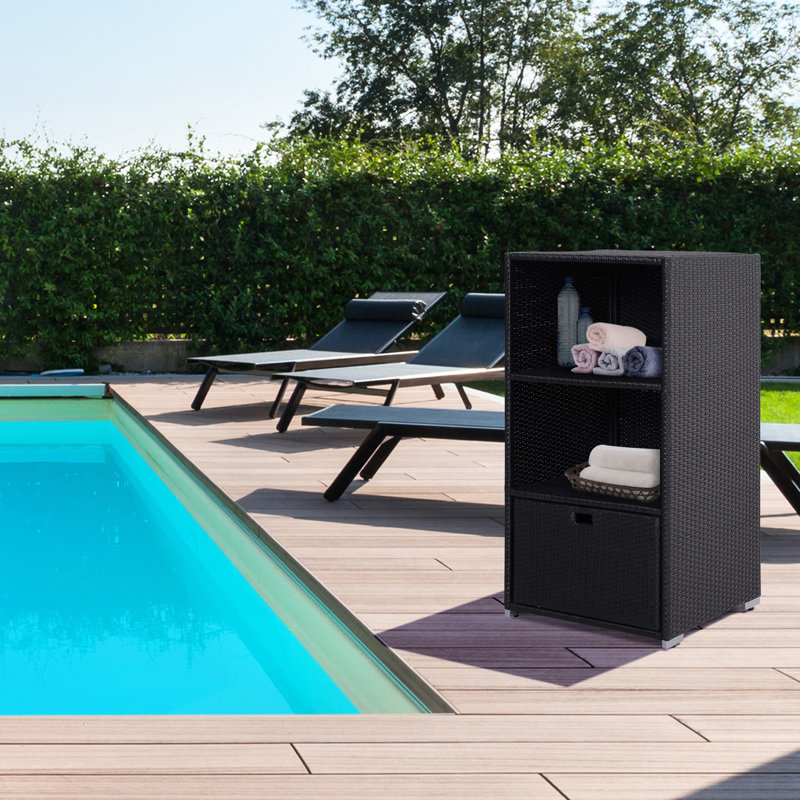 Hot Tub Basket Drawer Shelf Organizer - Waterproof Storage, 2 Shelves, For Pool And Spa Accessories, Rack With Shelves 1 Drawer, Indoor Outdoor Use, Dark