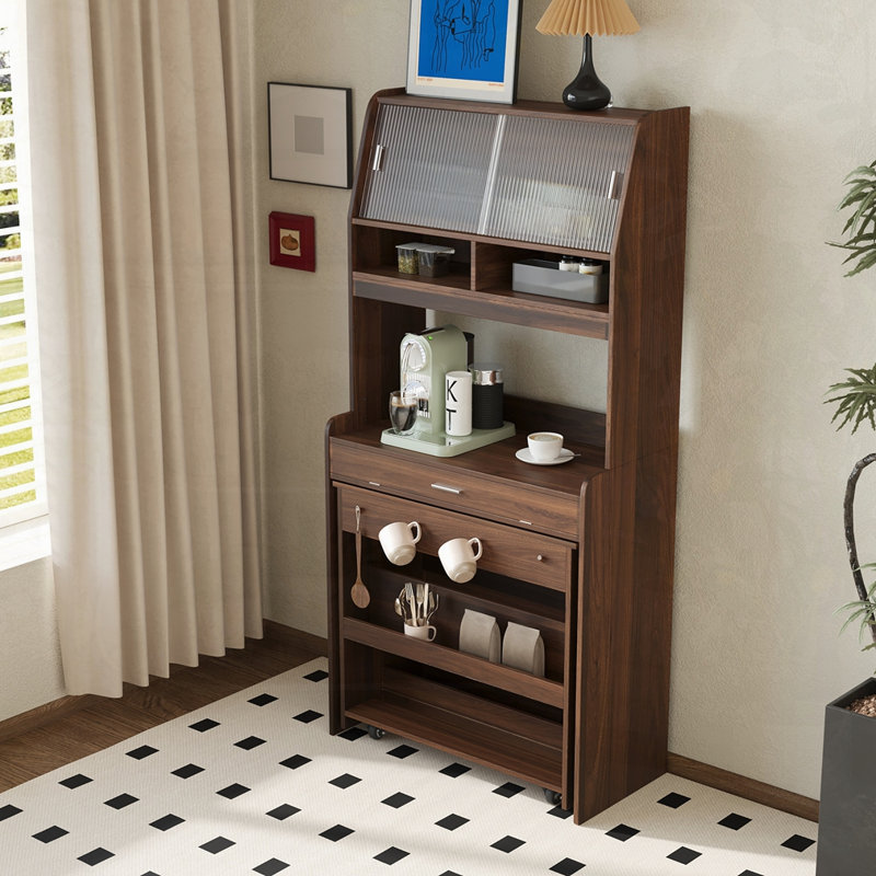 Foldable Dining Table with Buffet, Walnut