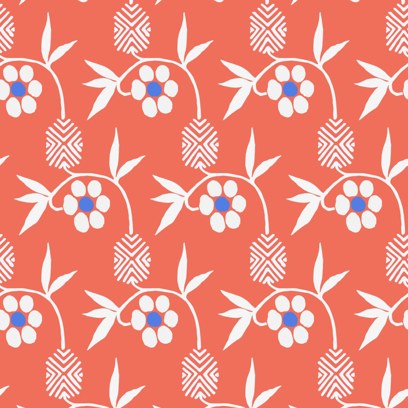 Rouleau de papier peint Nomade Kimono Flower Cayenne L 10 pi x l 24 po, Non encollé