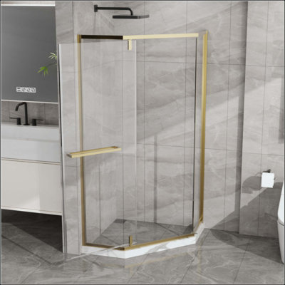 Cabine de douche d'angle sans cadre avec porte de douche pivotante en verre trempé transparent