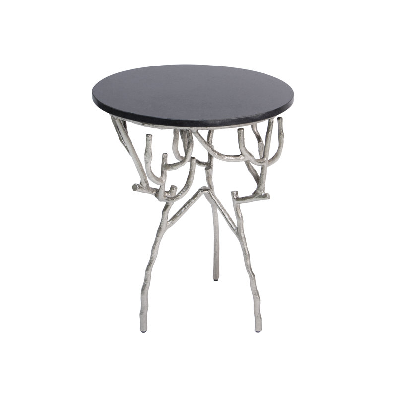 Table d'appoint Twig - marbre noir et métal recyclé - base sculpturale argent 