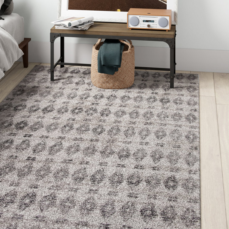 Tapis à poil long géométrique ivoire / gris anthracite