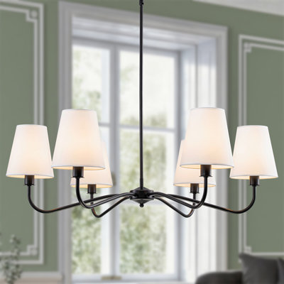 36”w Classic Chandelier With White Linen Shades