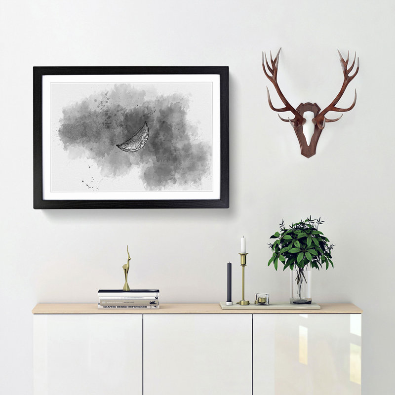 A Half Moon in Abstract - Picture Frame Graphic Art Print, 48cm H x 65cm W x 2cm D, Black Framed