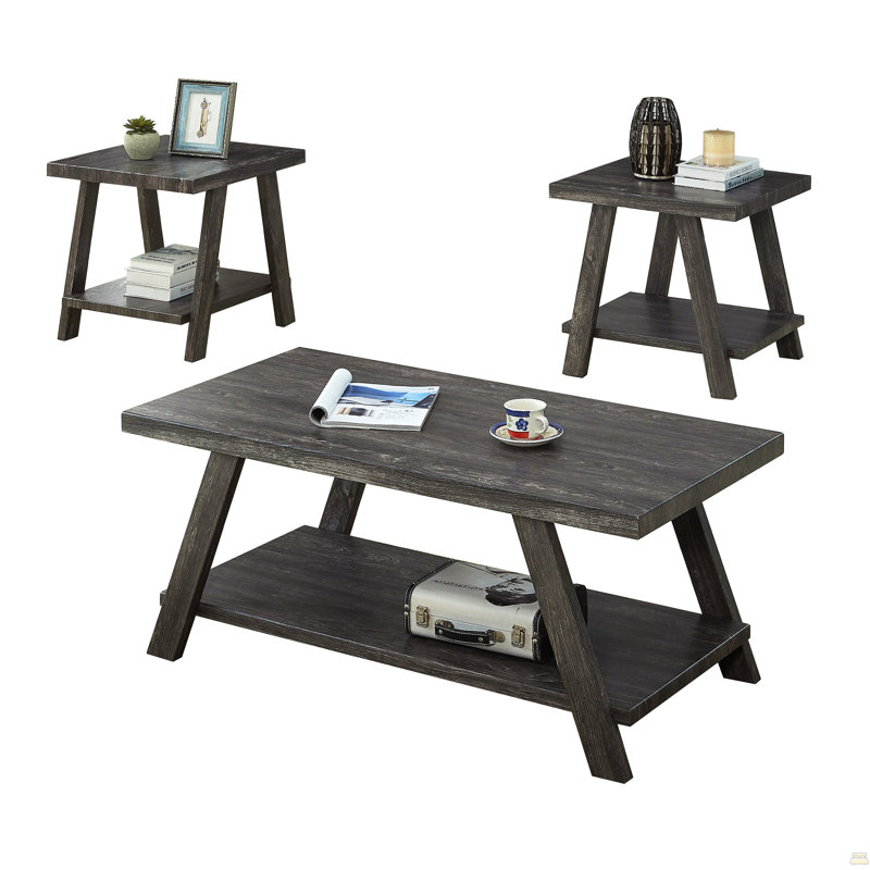 Ensemble de tables basses en bois, Gris anthracite