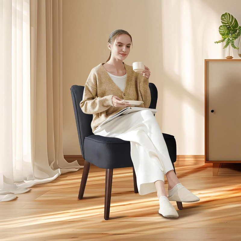 Ensemble de 2 chaises d'appoint rembourrées en velours avec pieds en bois pour le salon