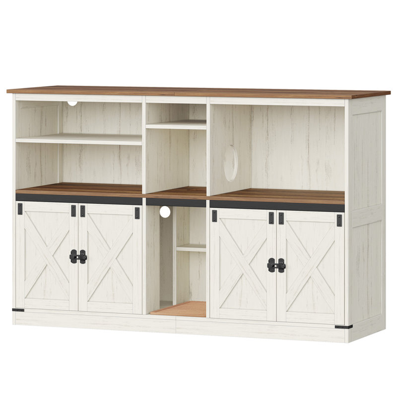 Enceinte de litière pour 2 chats, armoire à chat avec grand espace de rangement, litière cachée avec bloc-notes, maison de ferme, table de bout de meuble télé, brun rustique et blanc