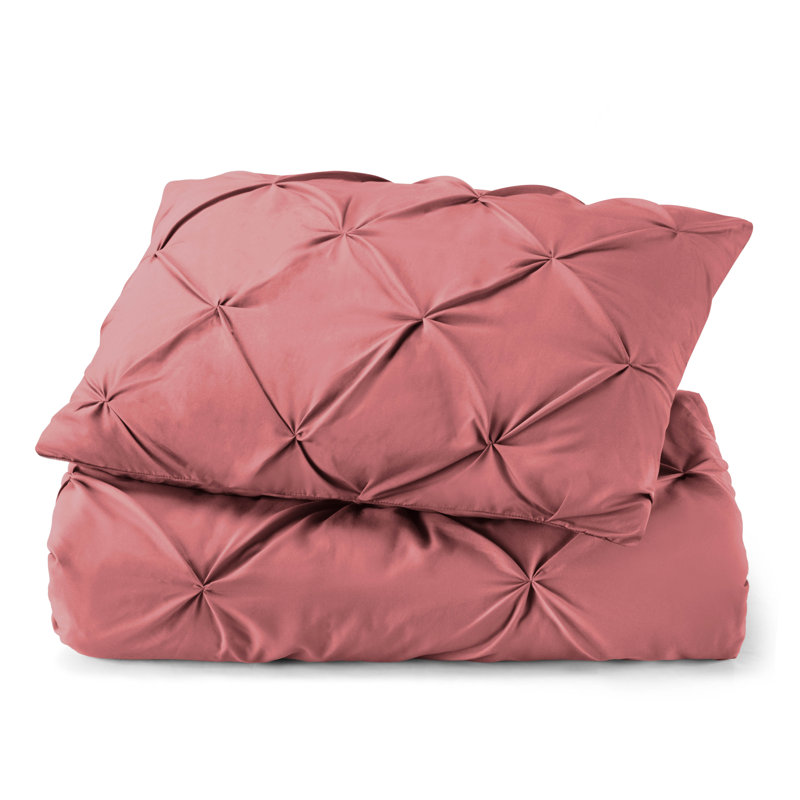 Double Brushed Pleated Duvet Cover Set, Twin Duvet Cover + 1 Standard Pillowcase, Mauve