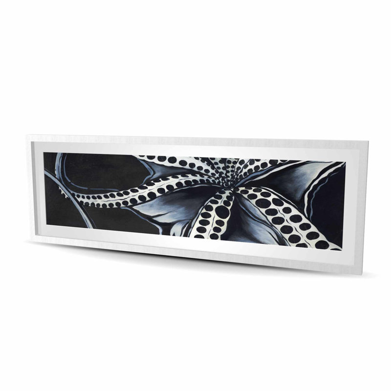 Tentacule de pieuvre - imprimé mat bleu marine encadré pour la décoration, Argent argent, H 60 po x l 20 po