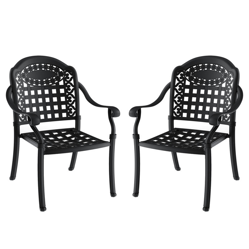 Paire de sièges de patio en aluminium coulé, 2 pièces, noir et anticorrosion, sièges rembourrés confortables, siège à coussin de glissement, structure rouillée, coussins, pied de réduction du bruit