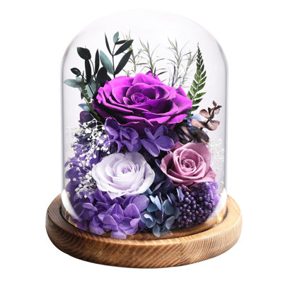 Preserved Rose Long-Lasting Real Flowers in Glass Dome