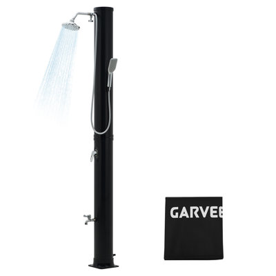 Douche d'extérieur à chauffage solaire 9,3 gallons | Pluie à 360 ° et pulvérisateur à main 6 pi | Douche de piscine autoportante avec robinet à pied | Réglage de l'eau chaude et froide | Douche spa avec housse de protection Beach Garden