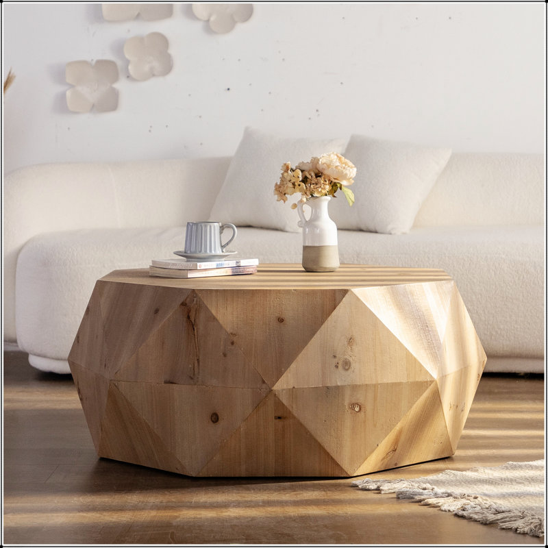 Table basse 38,58 pouces à motif tridimensionnel en relief de style rétro américain, durable et élégante pour les espaces de vie modernes