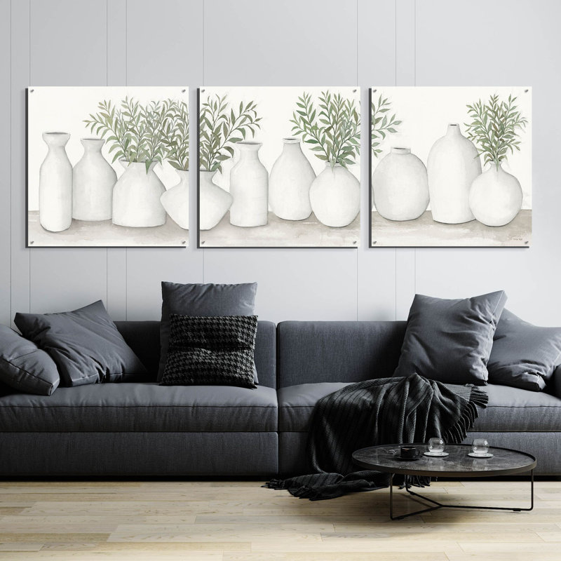 Epic Art «White Vases Still Life» par Cindy Jacobs, H 36 po x l 108 po